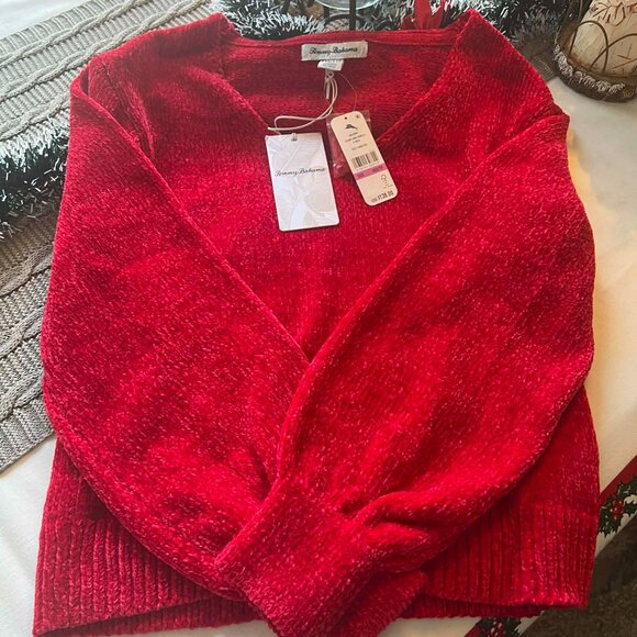 NWT Tommy Bahama Island Luna Chenille V-Neck Sweater – Tango Red (NWT, XXS) - Picture 4 of 11